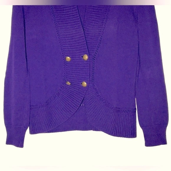 Lauren Ralph Lauren Purple Cardigan with Gold Buttons, Small Petite SP - Picture 5 of 9